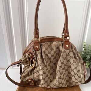 Gucci Tan and Brown GG Canvas Satchel